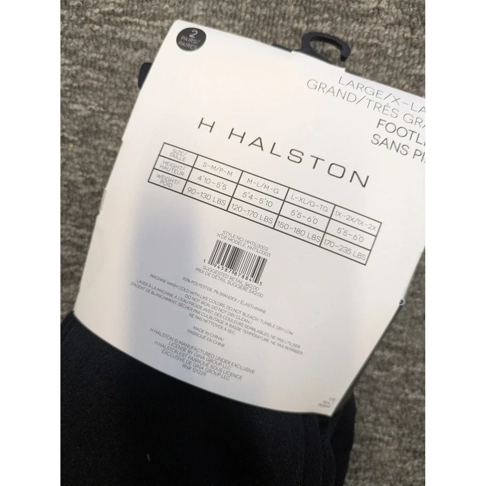 H Halston Women's Size L/XL Black‎ Fleece Lined Footless Tights 2 Pack NWT